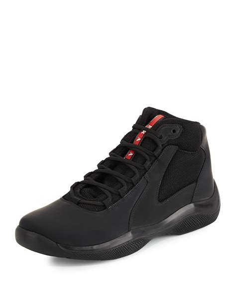 men's black prada high top sneakers|prada men's slip on sneakers.